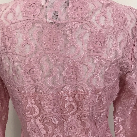 Soft Surroundings Women Small Pink Lace Top 3/4 Sleeve Partially Lined - Picture 6 of 9